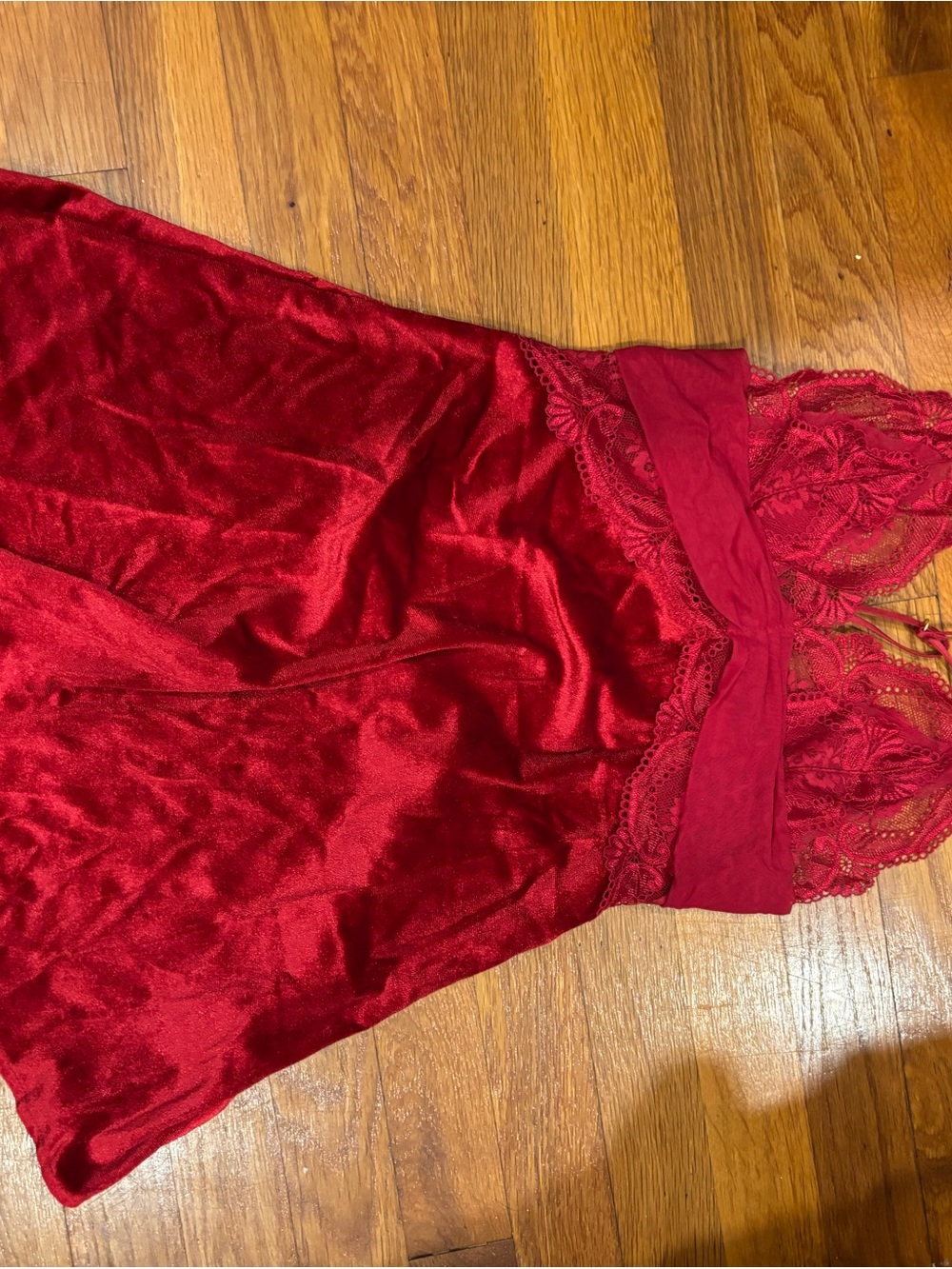 Red Lace-Trim Satin Slip Nightdress